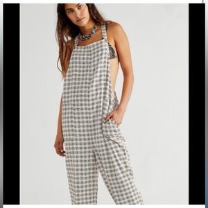 Free People Plaid Jumpsuit in Black and White